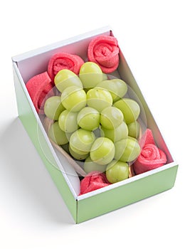 Beautiful boxed Shine Muscat green grape isolated on white background