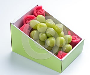 Beautiful boxed Shine Muscat green grape isolated on white background