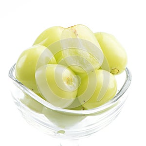 Beautiful boxed Shine Muscat green grape isolated on white background