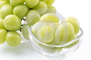 Beautiful boxed Shine Muscat green grape isolated on white background