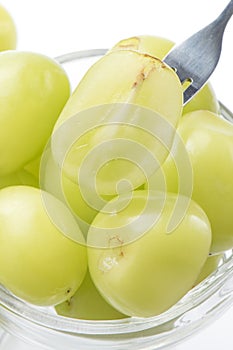 Beautiful boxed Shine Muscat green grape isolated on white background