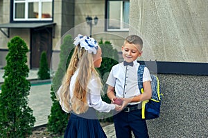 Beautiful boy and girl in school uniform