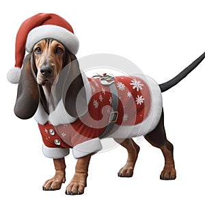 A beautiful Bracco dog with Christmas clothes on white background with png file with transparent background attached