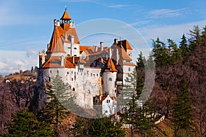 Beautiful Bran Castle from hilltop in Romania