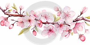 beautiful branches of cherry blossoms in close-up,on a light background, watercolor illustration, spring banner,design concept of