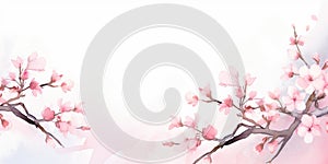 beautiful branches of cherry blossoms, on a light background,with a place for text at the top,watercolor illustration, spring