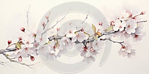 beautiful branches of cherry blossoms,on a light background,with a place for text,watercolor illustration, spring banner,design