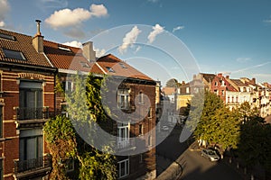 Beautiful brick house covered in luscious vegetation in central Brussels