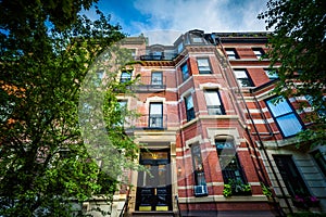 Beautiful brick rowhouses in Back Bay, Boston, Massachusetts.