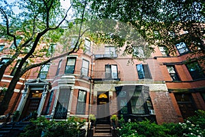 Beautiful brick rowhouses in Back Bay, Boston, Massachusetts.