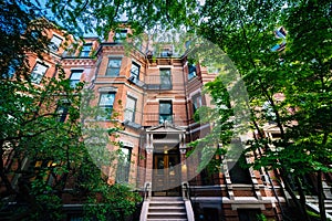 Beautiful brick rowhouses in Back Bay, Boston, Massachusetts.