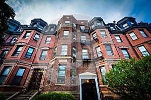 Beautiful brick rowhouses in Back Bay, Boston, Massachusetts.