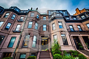 Beautiful brick rowhouses in Back Bay, Boston, Massachusetts.