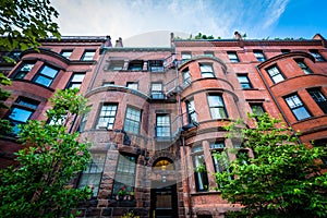 Beautiful brick rowhouses in Back Bay, Boston, Massachusetts.