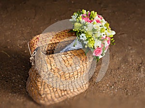 Beautiful bridal bouquet in basket