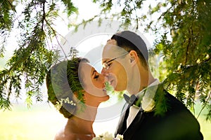 Beautiful bridal couple embracing