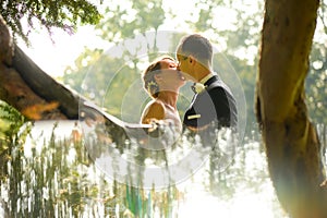 Beautiful bridal couple embracing