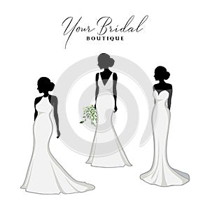 Beautiful Bridal Dress Boutique Logo Ideas Set, Bridesmaid Dress, Fashion, Beautiful Bride, Vector Design