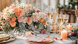 Beautiful bridal roses , romance of champagne luxury elegant decoration design