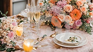 Beautiful bridal roses , romance champagne luxury elegant decoration design decor