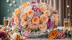 Beautiful bridal roses , romance wedding luxury elegant decoration design decor