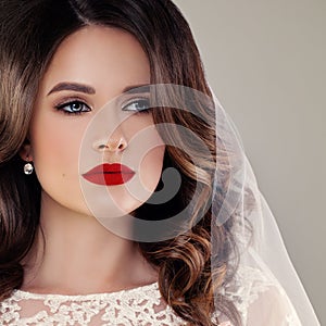 Beautiful Bride Fashion Model, Closeup Wedding Portrait