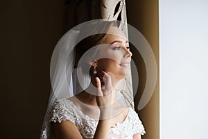 Beautiful bride on her wedding morning. Wedding day