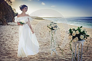 Beautiful bride married at the beach, Bali. Wedding ceremony