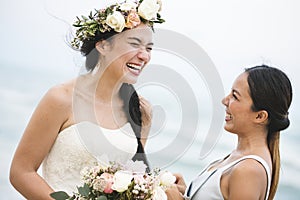 Beautiful bride by the sea