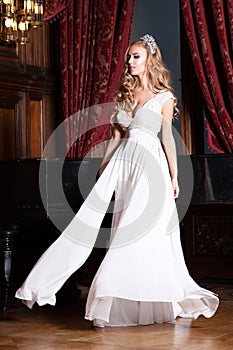 Beautiful bride in white dress.