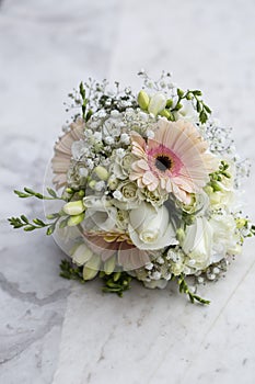 Beautiful Brides wedding bouquet on marvel floor