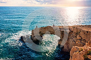 Beautiful bridge of lovers natural rock arch near of Ayia Napa, Cavo Greco and Protaras on Cyprus island, Mediterranean Sea.