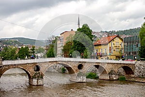Beautiful Sarajevo Latin Bridge or Princip Bridge Archduke`s Assassination Bridge photo