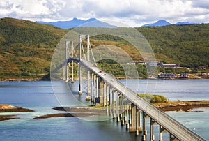 Beautiful bridge at summer day in Lofoten island