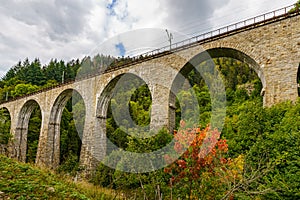 Beautiful bridge surrounded by dense trees under the cloudy sky in Ravenna Gorge Viaduct