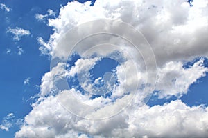 Beautiful and bright blue sky background with clouds, sunny weather during daytime in hot summer