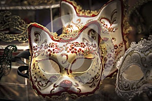 Beautiful and bright carnival Venetian masks close-up