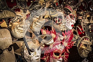 Beautiful and bright carnival Venetian masks close-up