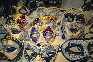 Beautiful and bright carnival Venetian masks close-up