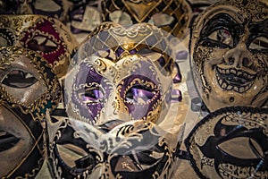 Beautiful and bright carnival Venetian masks close-up