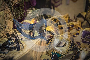 Beautiful and bright carnival Venetian masks close-up