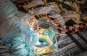 Beautiful and bright carnival Venetian masks close-up