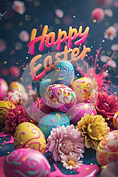 Beautiful bright Easter eggs. selective focus.