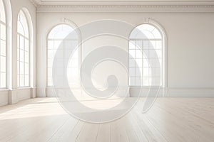 Beautiful, bright empty interior space with a fresh, airy ambiance. Generative AI