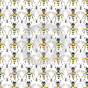 Beautiful bright graphic abstract cute lovely artistic vintage summer colorful vertical pattern of honey bees and black ants water