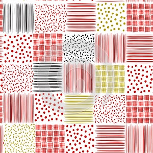 Beautiful bright Hand drawn colorful ink seamless patterns vector hand sketch backgrounds of simple textures with dots, stripes