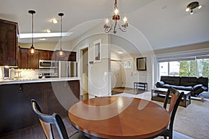 Beautiful bright home interior with vaulted ceiling.