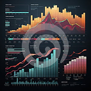 Beautiful bright illustration of financial graphs and charts. Stock market.