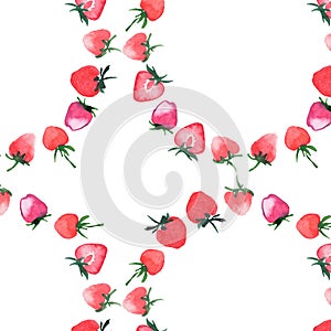 Beautiful bright juicy tasty red pink strawberry circle pattern watercolor