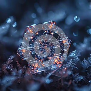 Beautiful bright macro photography of a snowflake